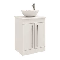 600mm Floor Standing 2 Door Unit with Ceramic Worktop & Sit On Bowl - White