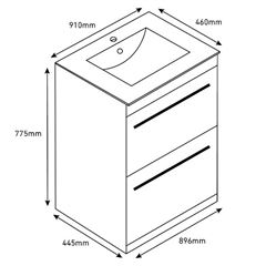 Purity 900mm Floor Standing Drawer Unit & Basin - Grey Ash Technical