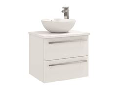 600mm Wall Mounted 2 Drawer Unit with Ceramic Worktop & Sit On Bowl - White