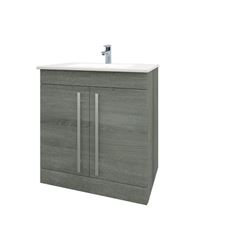 Purity 750mm Floor Standing 2 Door Unit & Ceramic Basin - Grey Ash