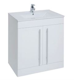 750mm Floor Standing 2 Door Unit & Ceramic Basin - White