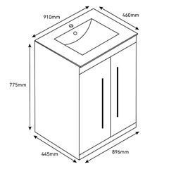 Purity 900mm Floor Standing 2 Door Unit & Ceramic Basin - Grey Ash Technical