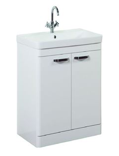 Options 600mm Floor Standing 2 Door Unit & Ceramic Basin - White