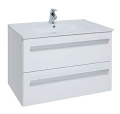 750mm Wall Mounted 2 Drawer Unit & Ceramic Basin - White
