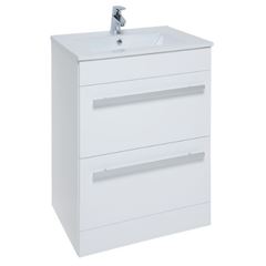 600mm Floor Standing 2 Drawer Unit & Ceramic Basin - White