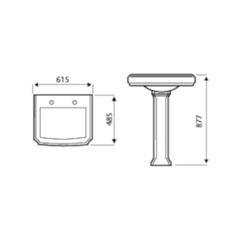 Astley 600mm 2th Basin & Pedestal Technical Drawings