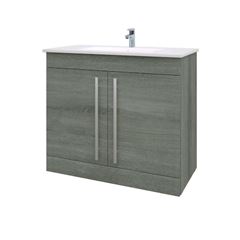 Purity 900mm Floor Standing 2 Door Unit & Ceramic Basin - Grey Ash