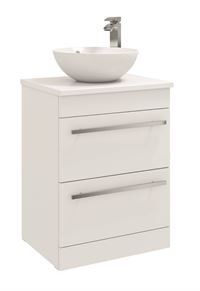 600mm Floor Standing 2 Drawer Unit with Ceramic Worktop & Sit On Bowl - White