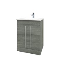 Purity 600mm Floor Standing 2 Door Unit & Ceramic Basin - Grey Ash