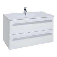 900mm Wall Mounted 2 Drawer Unit & Ceramic Basin - White
