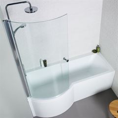 Oblique P Shaped Shower Bath - 520MM High Oblique LH P Shaped Shower Bath 1500 x 850MM