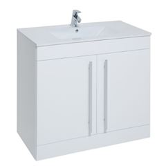 Purity 900mm Floor Standing 2 Door Unit & Ceramic Basin - White