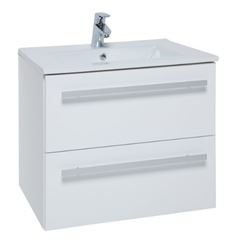 600mm Wall Mounted 2 Drawer Unit & Ceramic Basin - White