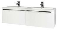 Kore 1200mm Wall Mounted Drawer Unit & Twin Ceramic Basin - White Gloss